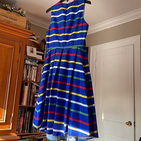 HBC Stripes Signature Multi-stripe Navy Sleeveless Midi Dress 👗 🎉 - Picture 4 of 8